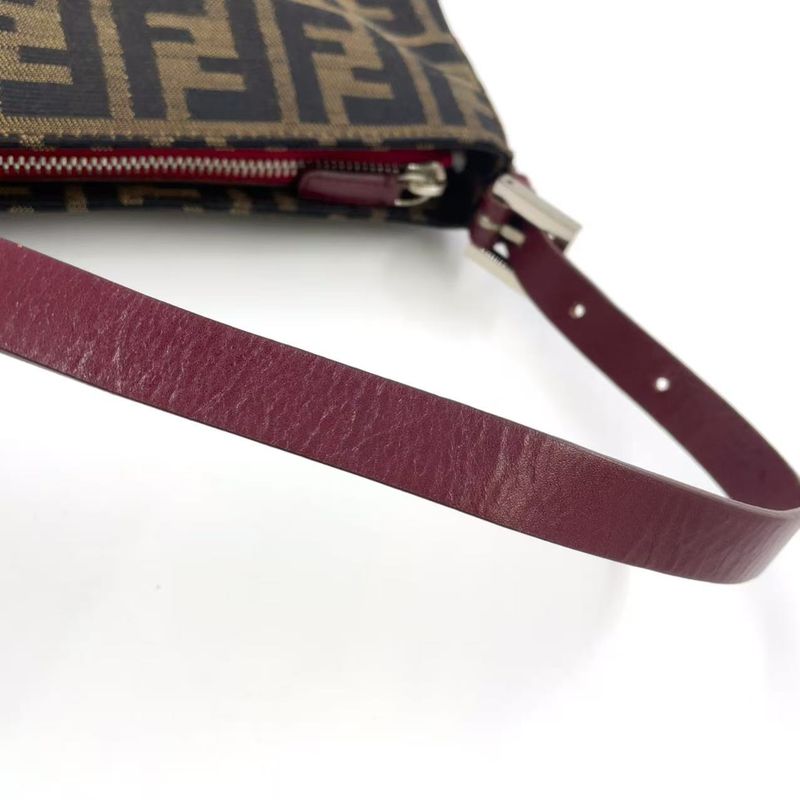 Fendi Zucca Pattern One Shoulder Leather X Canvas Khaki Brown X Bordeaux