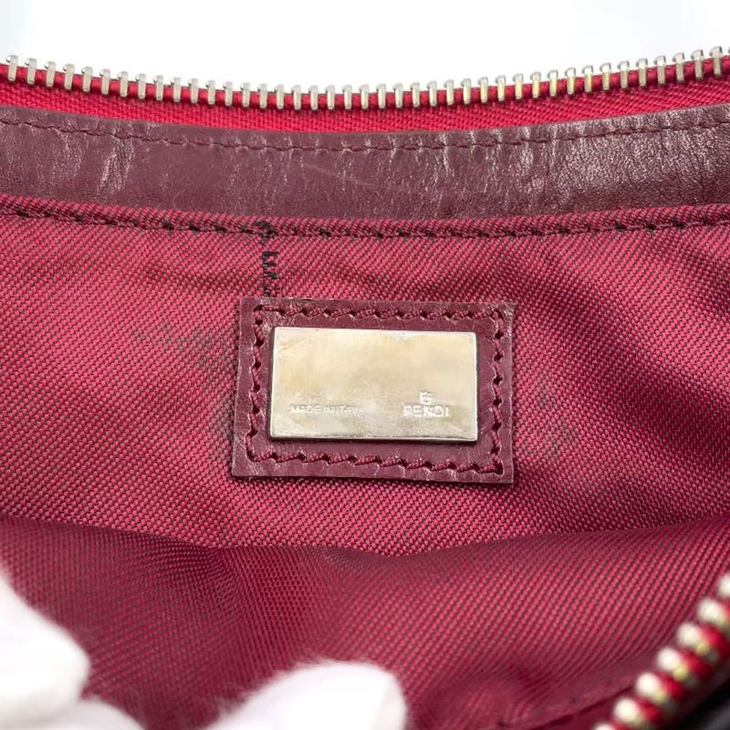 Fendi Zucca Pattern One Shoulder Leather X Canvas Khaki Brown X Bordeaux