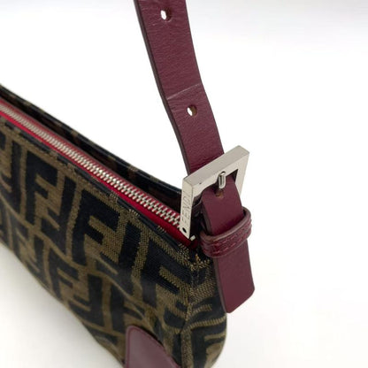Fendi Zucca Pattern One Shoulder Leather X Canvas Khaki Brown X Bordeaux