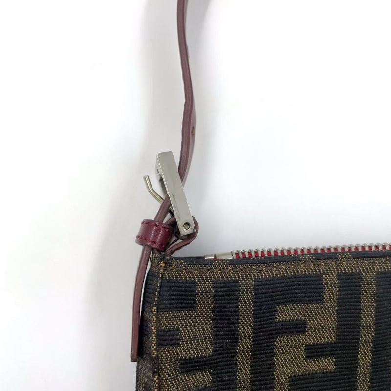 Fendi Zucca Pattern One Shoulder Leather X Canvas Khaki Brown X Bordeaux