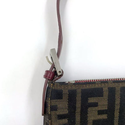 Fendi Zucca Pattern One Shoulder Leather X Canvas Khaki Brown X Bordeaux