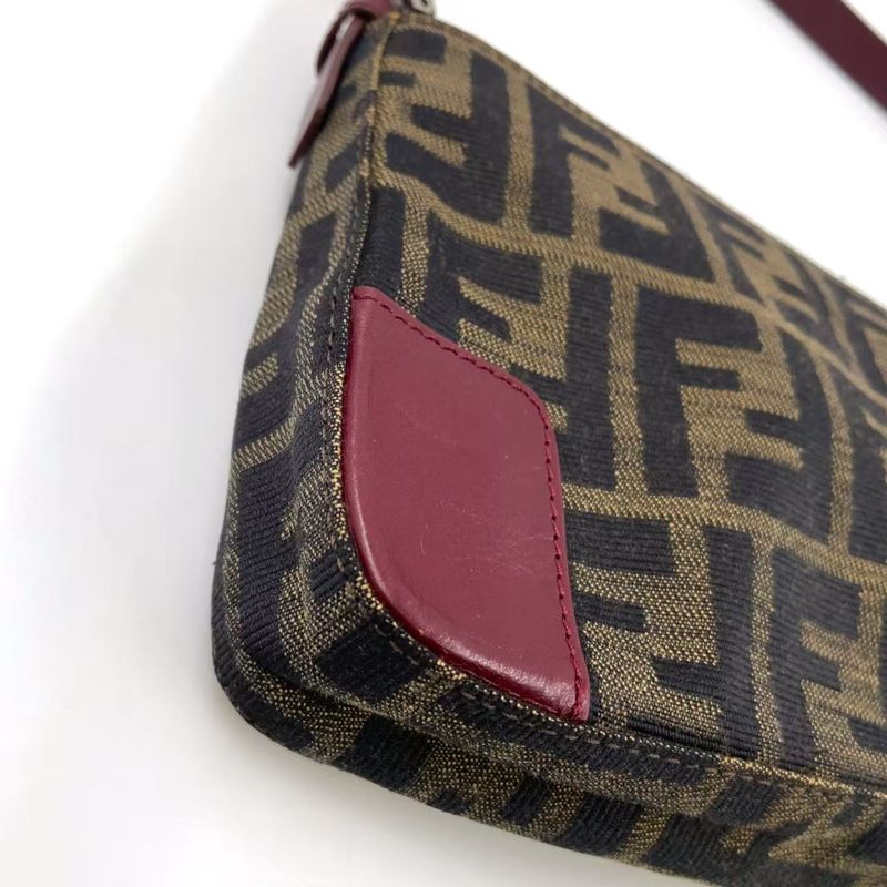 Fendi Zucca Pattern One Shoulder Leather X Canvas Khaki Brown X Bordeaux