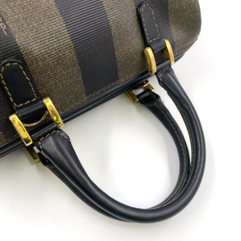 Fendi Pecan Pattern Mini Boston PVC Khaki Brown And Black Handbag Gold