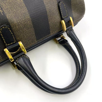 Fendi Pecan Pattern Mini Boston PVC Khaki Brown And Black Handbag Gold