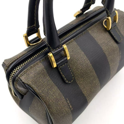 Fendi Pecan Pattern Mini Boston PVC Khaki Brown And Black Handbag Gold