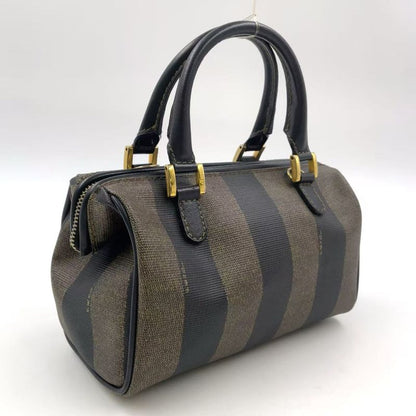 Fendi Pecan Pattern Mini Boston PVC Khaki Brown And Black Handbag Gold