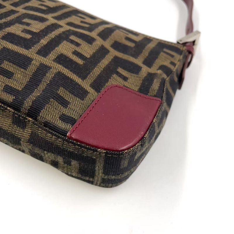 Fendi Zucca Pattern One Shoulder Leather X Canvas Khaki Brown X Bordeaux