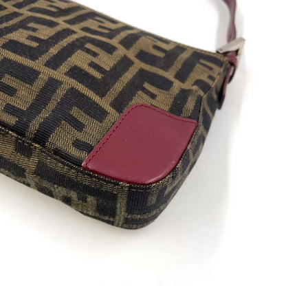 Fendi Zucca Pattern One Shoulder Leather X Canvas Khaki Brown X Bordeaux