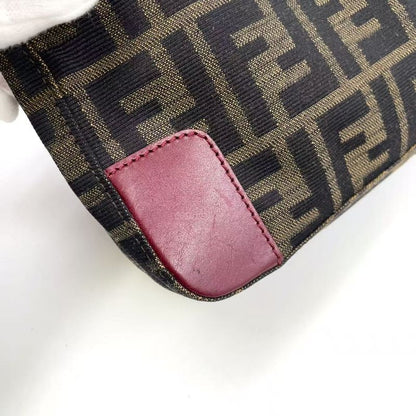 Fendi Zucca Pattern One Shoulder Leather X Canvas Khaki Brown X Bordeaux