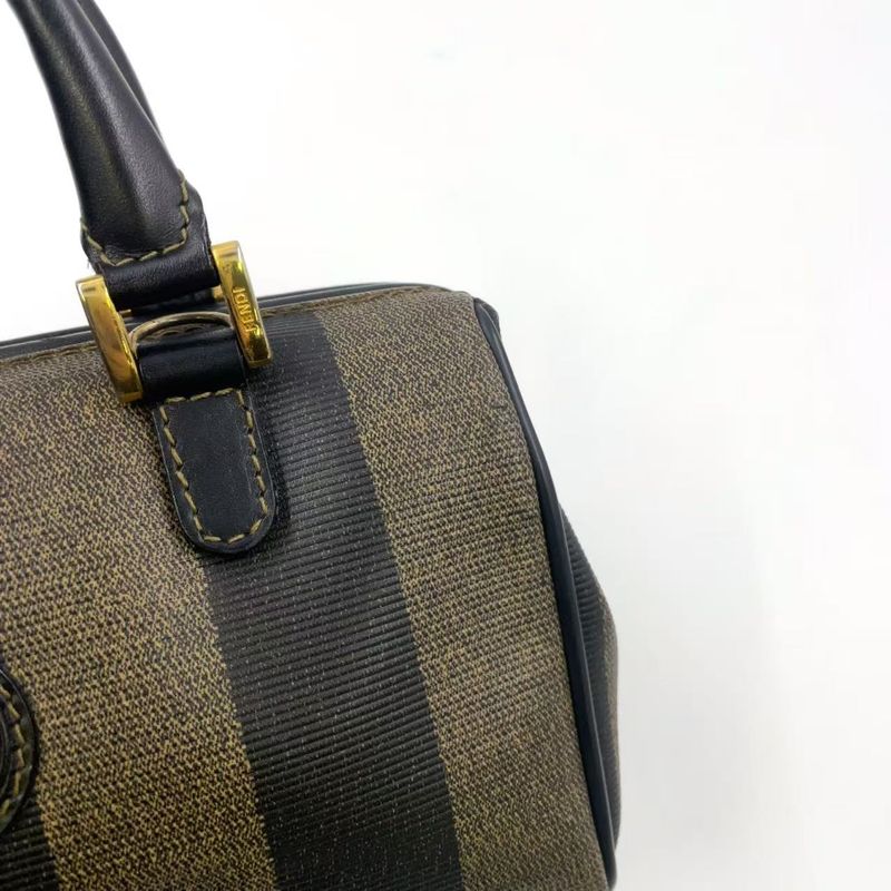 Fendi Pecan Pattern Mini Boston PVC Khaki Brown And Black Handbag Gold