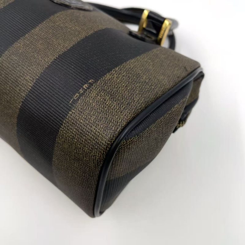 Fendi Pecan Pattern Mini Boston PVC Khaki Brown And Black Handbag Gold