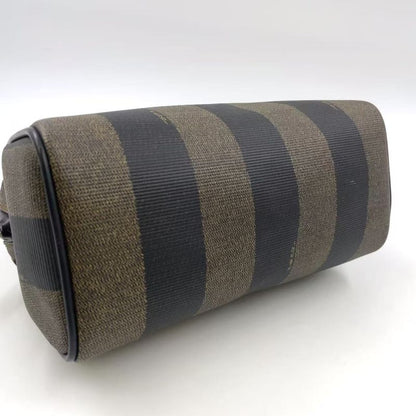 Fendi Pecan Pattern Mini Boston PVC Khaki Brown And Black Handbag Gold