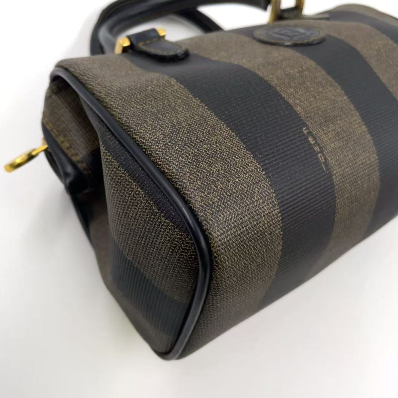 Fendi Pecan Pattern Mini Boston PVC Khaki Brown And Black Handbag Gold