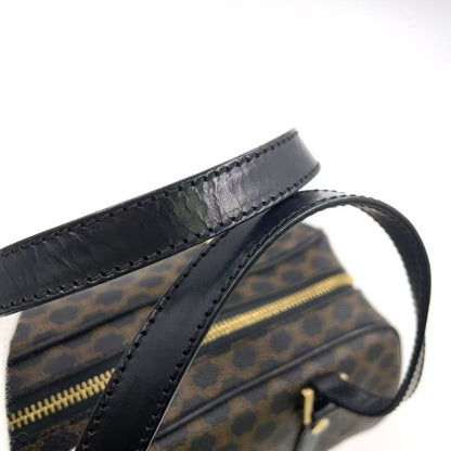 Celine Macadam Pattern Mini Boston Leather X PVC Brown X Black Handbag Gold
