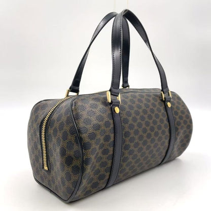 Celine Macadam Pattern Mini Boston Leather X PVC Brown X Black Handbag Gold