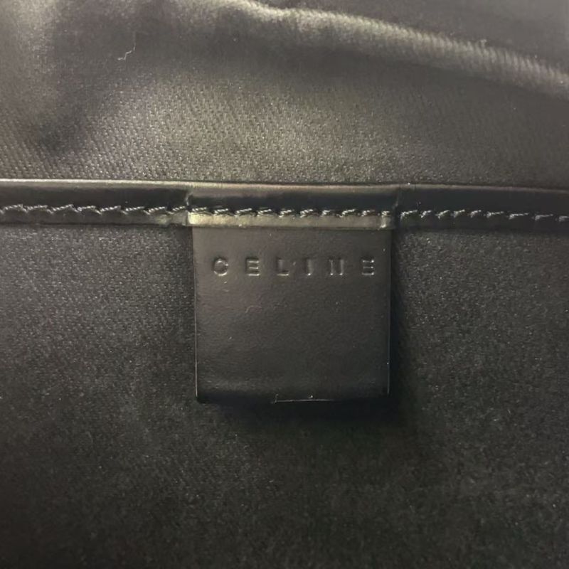 Celine Macadam Pattern Mini Boston Leather X PVC Brown X Black Handbag Gold