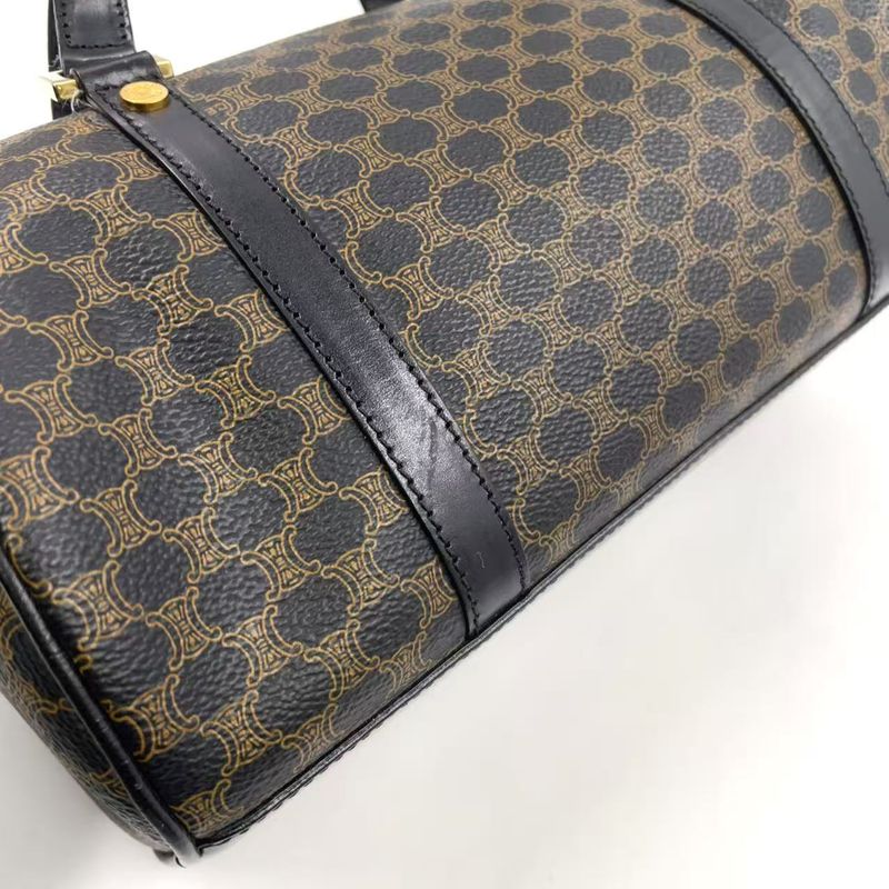 Celine Macadam Pattern Mini Boston Leather X PVC Brown X Black Handbag Gold