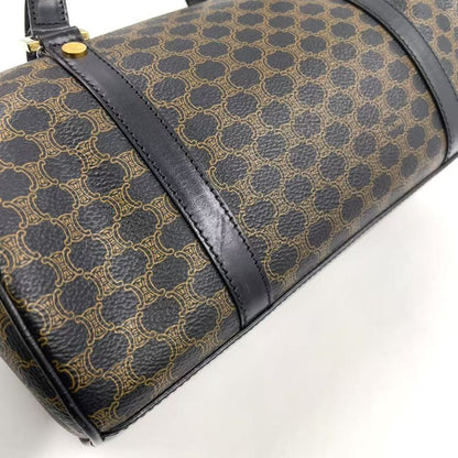 Celine Macadam Pattern Mini Boston Leather X PVC Brown X Black Handbag Gold