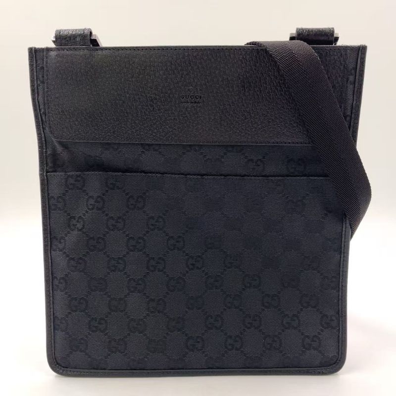 Gucci GG Canvas GG Canvas Leather X Canvas Black Shoulder Bag Silver 27639