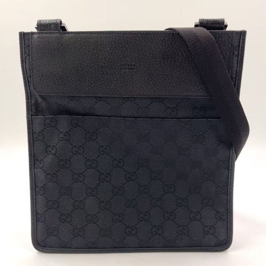 Gucci GG Canvas GG Canvas Leather X Canvas Black Shoulder Bag Silver 27639