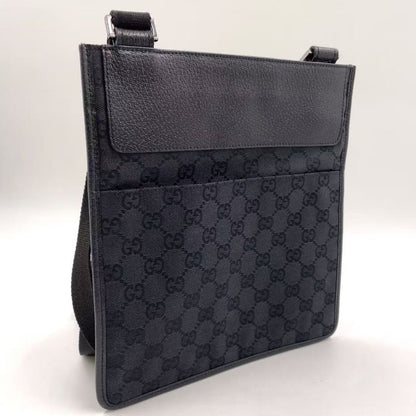 Gucci GG Canvas GG Canvas Leather X Canvas Black Shoulder Bag Silver 27639