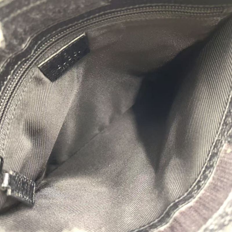 Gucci GG Canvas GG Canvas Leather X Canvas Black Shoulder Bag Silver 27639