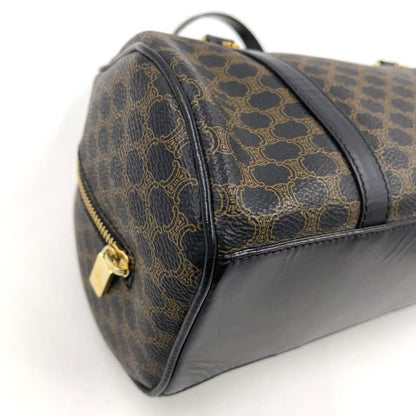 Celine Macadam Pattern Mini Boston Leather X PVC Brown X Black Handbag Gold