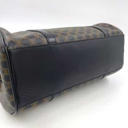 Celine Macadam Pattern Mini Boston Leather X PVC Brown X Black Handbag Gold