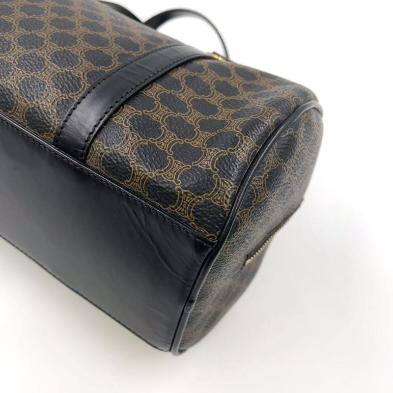 Celine Macadam Pattern Mini Boston Leather X PVC Brown X Black Handbag Gold