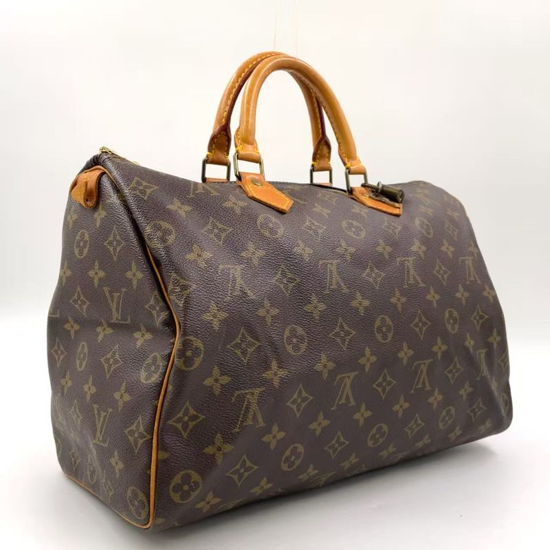 Louis Vuitton Speedy 35 Monogram Leather X PVC Brown Handbag Gold M41524