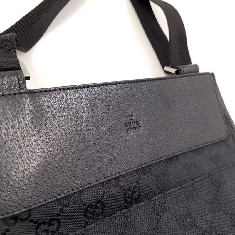 Gucci GG Canvas GG Canvas Leather X Canvas Black Shoulder Bag Silver 27639