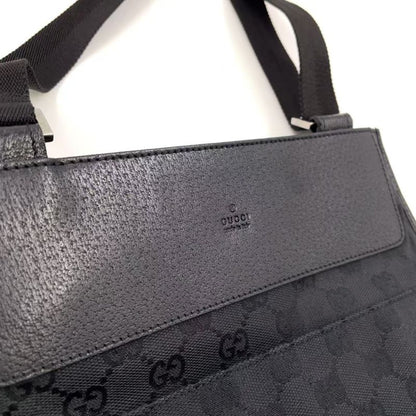 Gucci GG Canvas GG Canvas Leather X Canvas Black Shoulder Bag Silver 27639