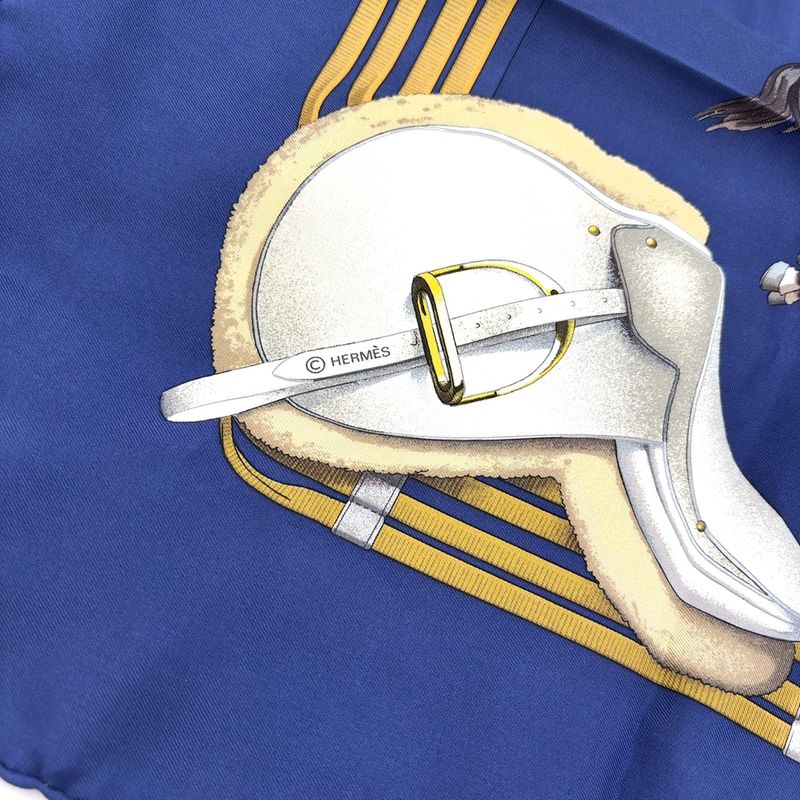 Hermes Carré 90 Jumping Silk Navy Scarf