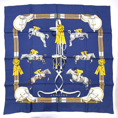 Hermes Carré 90 Jumping Silk Navy Scarf