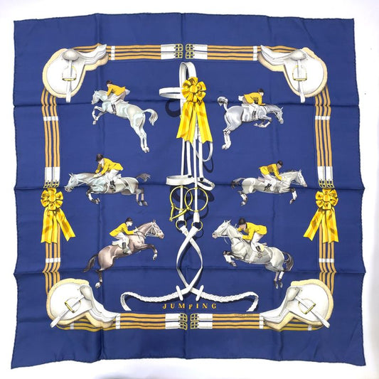 Hermes Carré 90 Jumping Silk Navy Scarf