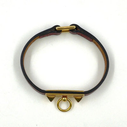 Hermes Rival Mini X Engraved Leather Red Bracelet With Gold Bangle
