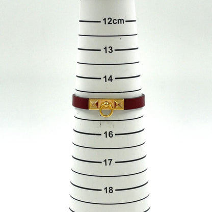 Hermes Rival Mini X Engraved Leather Red Bracelet With Gold Bangle