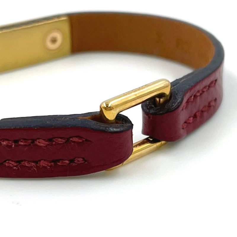 Hermes Rival Mini X Engraved Leather Red Bracelet With Gold Bangle