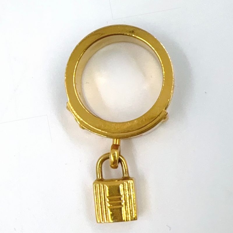 Hermes Kelly Charm Leather And Metal Gold And Black Scarf Ring