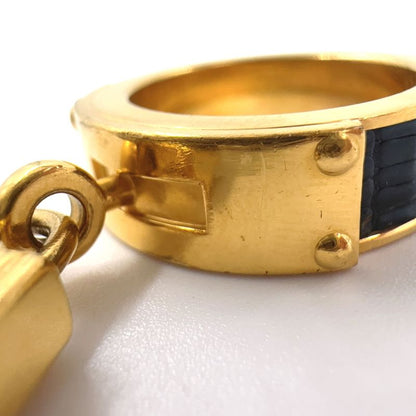 Hermes Kelly Charm Leather And Metal Gold And Black Scarf Ring