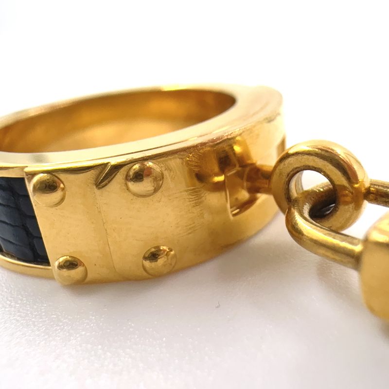 Hermes Kelly Charm Leather And Metal Gold And Black Scarf Ring