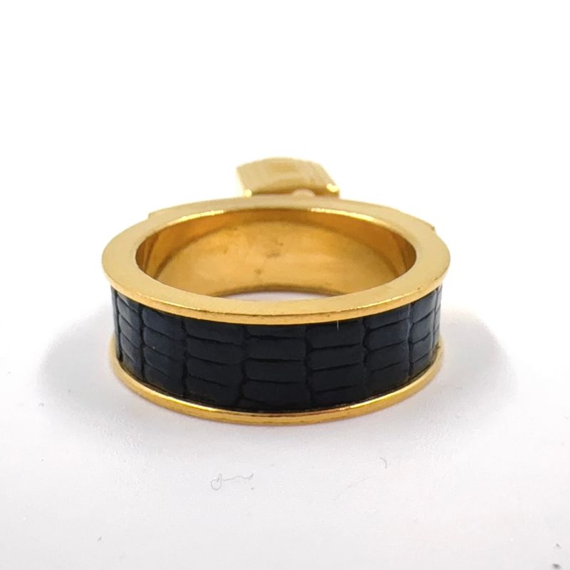 Hermes Kelly Charm Leather And Metal Gold And Black Scarf Ring