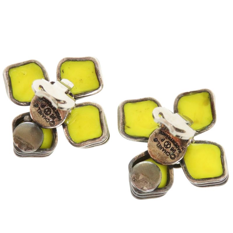Chanel Coco Mark Flower Motif Metal/stone Yellow 96P Earrings 0149 Accessories