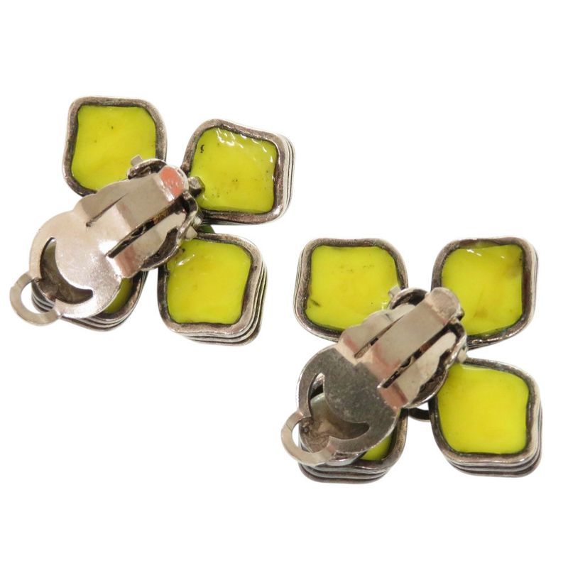 Chanel Coco Mark Flower Motif Metal/stone Yellow 96P Earrings 0149 Accessories