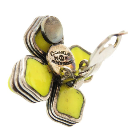 Chanel Coco Mark Flower Motif Metal/stone Yellow 96P Earrings 0149 Accessories