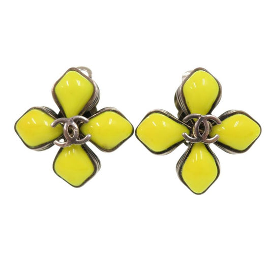 Chanel Coco Mark Flower Motif Metal/stone Yellow 96P Earrings 0149 Accessories