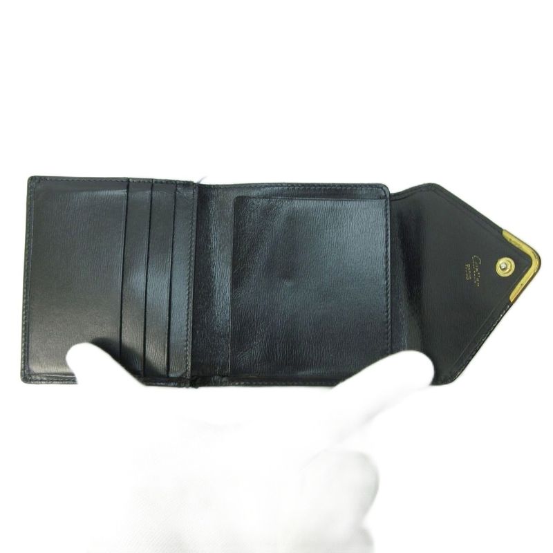 Cartier Sapphire Line Bifold Wallet Clasp Leather Black 1030