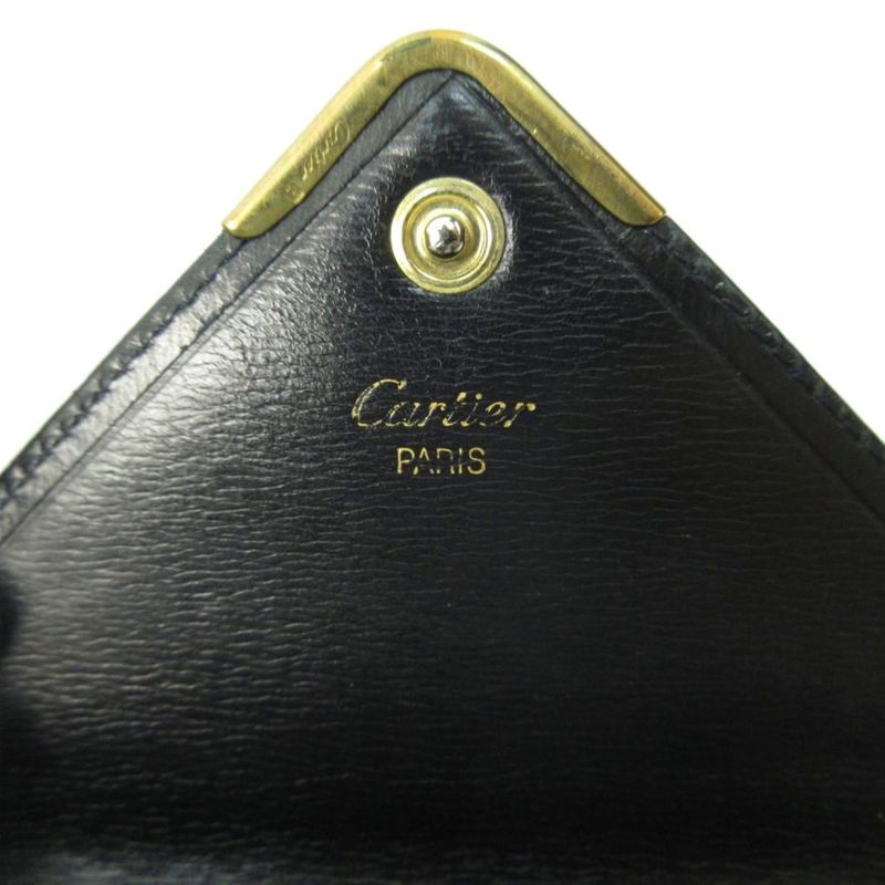 Cartier Sapphire Line Bifold Wallet Clasp Leather Black 1030