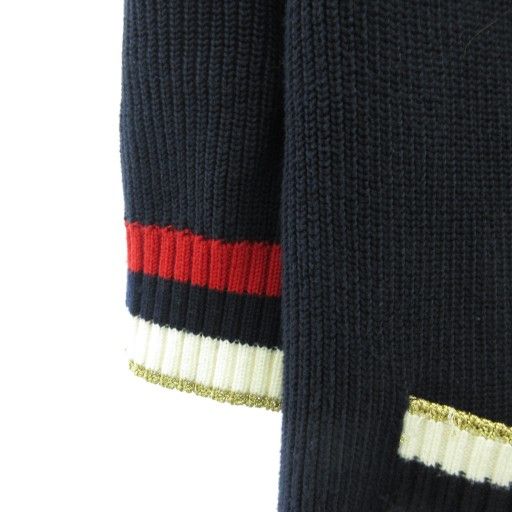 Gucci Embroidery Pearl Button Knit Cardigan Loved GG 467691 Navy L AA