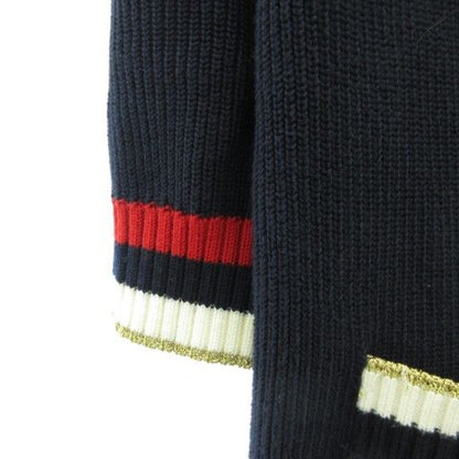 Gucci Embroidery Pearl Button Knit Cardigan Loved GG 467691 Navy L AA